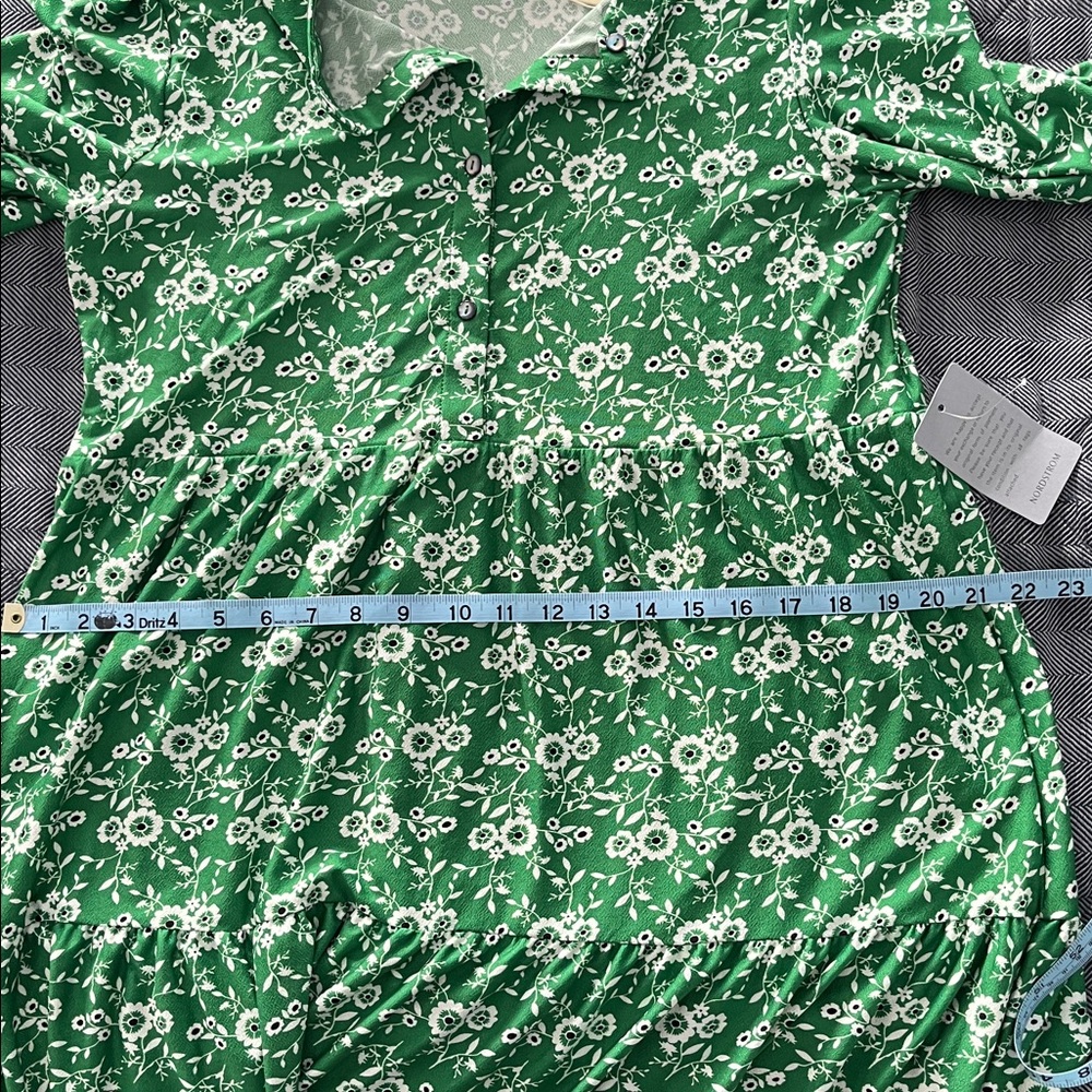 Max Studio Green Floral Tiered Dress Elbow Sleeves XL - Picture 8 of 8